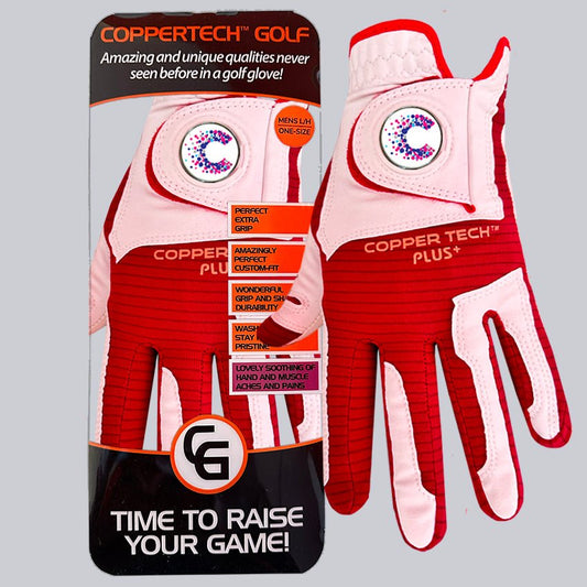 CANCER RESEARCH UK CHARITY WHITE/RED COPPERTECH PLUS PREMIER GRIP GOLF GLOVE