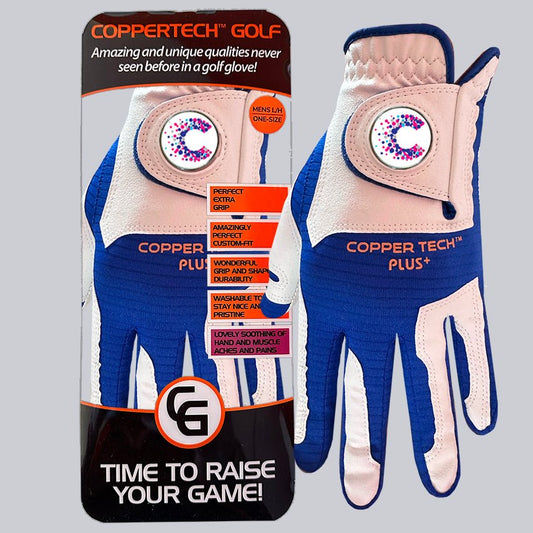 CANCER RESEARCH UK CHARITY WHITE/ROYAL BLUE COPPERTECH PLUS PREMIER GRIP GOLF GLOVE