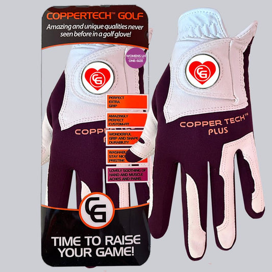 'LOVE TO GLOVE YOU' SPECIAL WHITE/PURPLE COPPERTECH PLUS PREMIER GRIP GOLF GLOVE