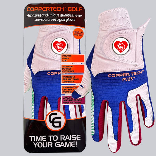 'LOVE TO GLOVE YOU' SPECIAL WHITE/ROYAL BLUE/RED/GREEN COPPERTECH PLUS PREMIER GRIP GLOVE