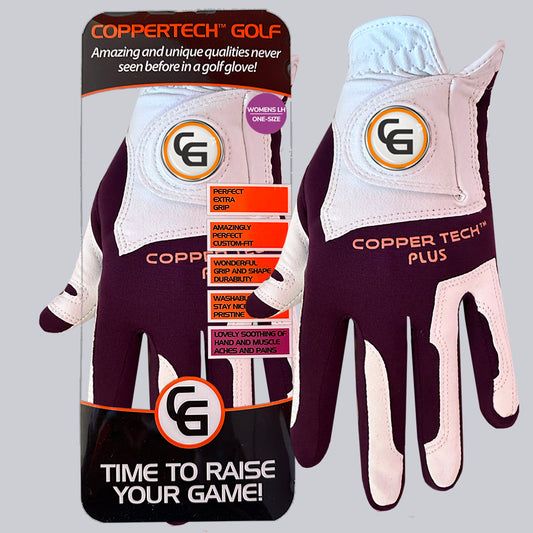 WHITE/PURPLE COPPERTECH PLUS PREMIER GRIP GOLF GLOVE