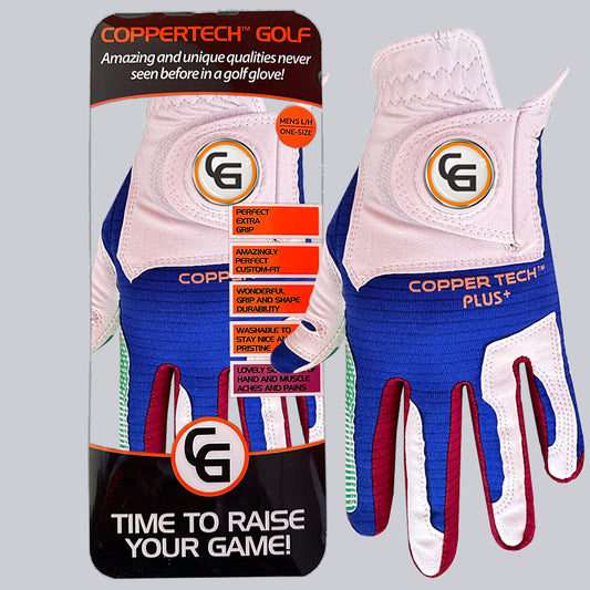 WHITE/ROYAL BLUE/RED/GREEN COPPERTECH PLUS PREMIER GRIP GOLF GLOVE