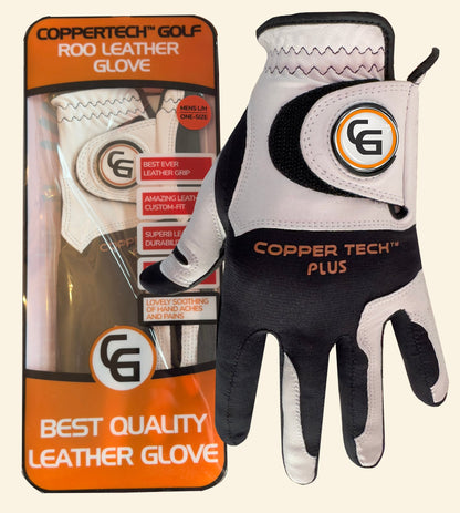 COPPERTECH PLUS PREMIER GRIP WHITE/BLACK ROO LEATHER GOLF GLOVE